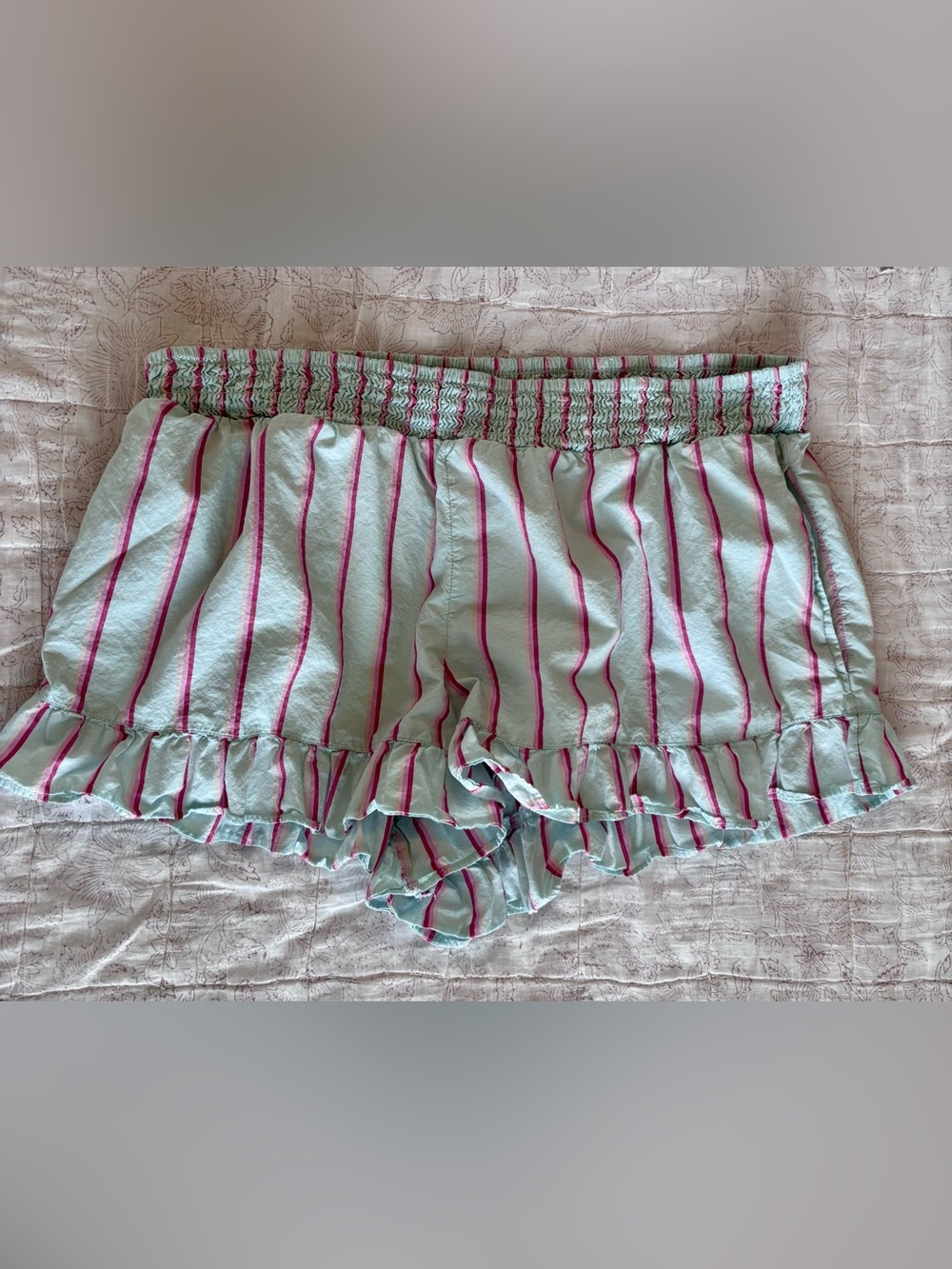 Anthropologie Light Blue Striped Ruffle Hem Women’s Shorts